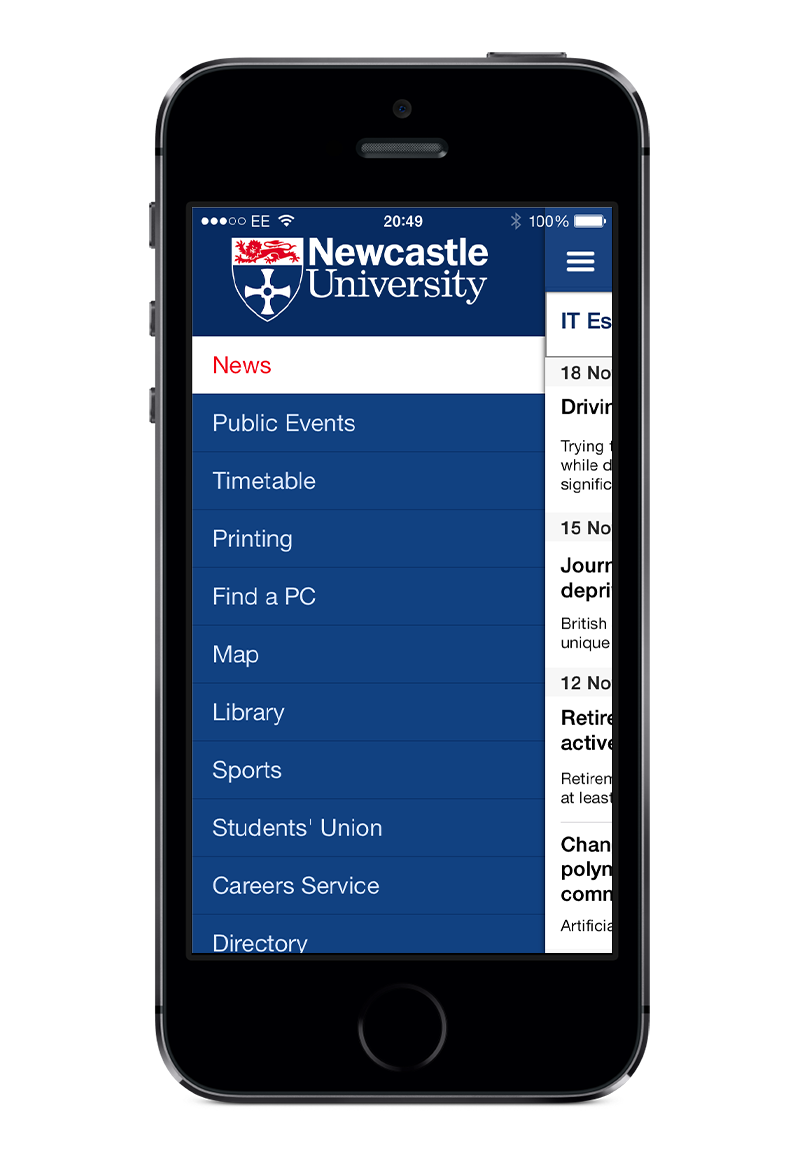 Newcastle University App Menu